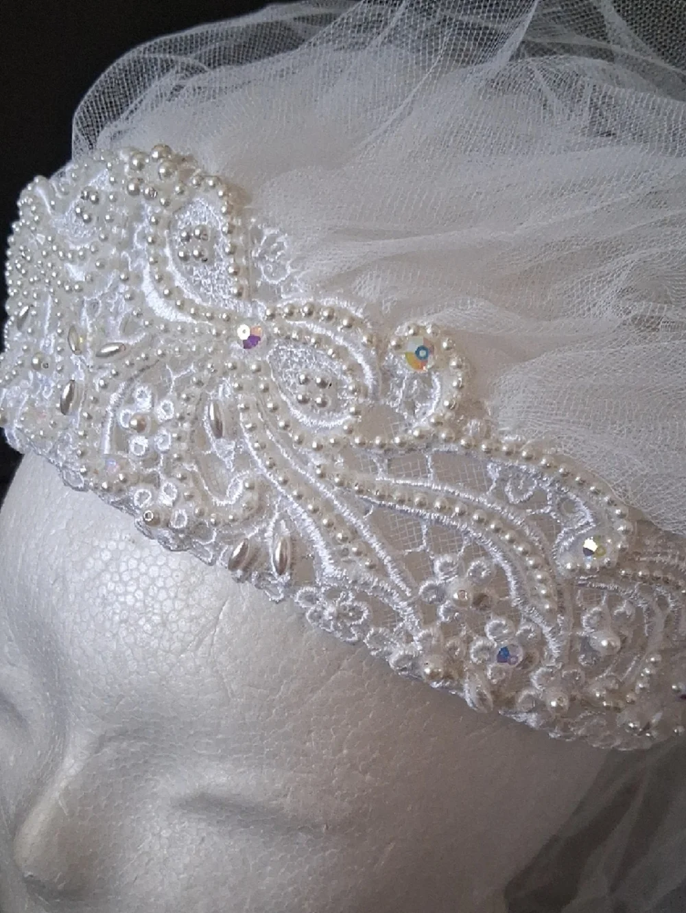 Vintage Bridal Headband with Veil 1980's 1990's - Picture 2 of 13